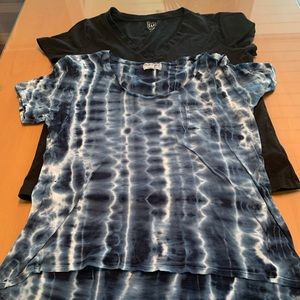 Bundle -2 tees blue tie dyed Michael Stars (one size) black v neck  large petite
